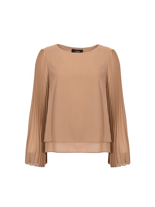 Blusa tunica in tessuto plissettato Nocciola Clips | E354 954100031